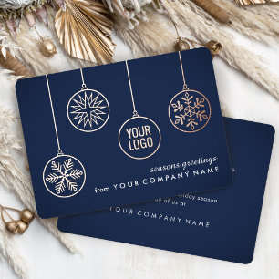 Company Logo Christmas Ornaments Navy Blue Unique Foil Holiday Card
