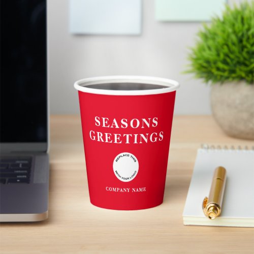 Company Logo Christmas Seasons Greetings White Red Paper Cups
