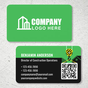 Company Logo Contractor QR Code Green Professional Business Card
