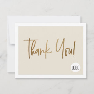 Company Logo Cream Faux Gold Custom Social Thank You Card