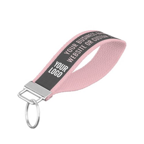 Company Logo Custom Branded Printed Pink Grey Wrist Keychain