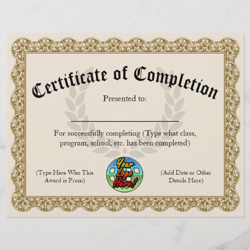 Company Logo Custom Certificate of Completion