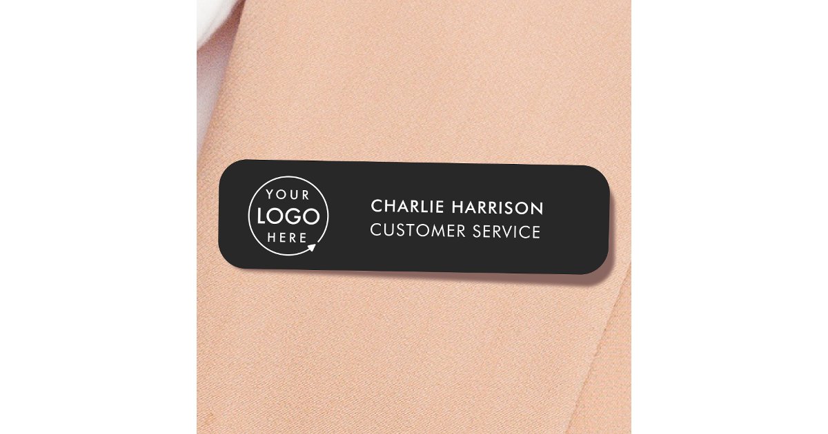 Company Logo | Custom Employee Staff Black Name Tag | Zazzle