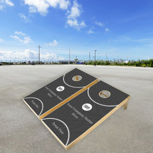 Company Logo Dark Gray Perforated Carbon Pattern Cornhole Set