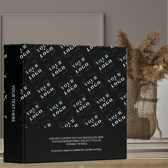 Company Logo Diagonal Tiled Repeat Pattern Black 3 Ring Binder (Logo Branded Ring Binders by Busy Business Bee)