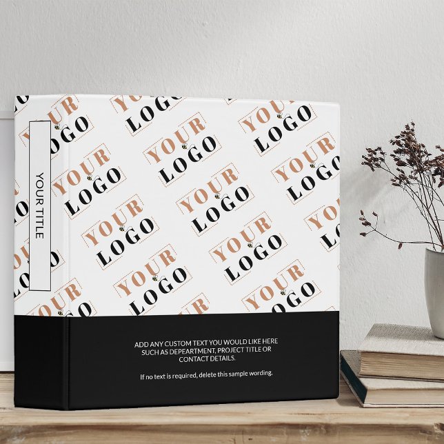 Company Logo Diagonal Tiled Repeat Pattern Custom 3 Ring Binder (Logo Branded Ring Binders by Busy Business Bee)