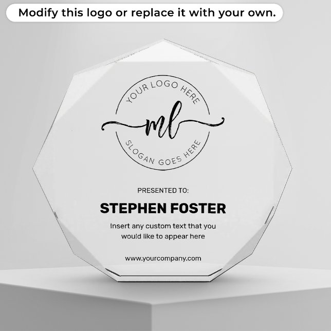 Company Logo Elegant Monogram Initials Acrylic Award (Creator Uploaded)