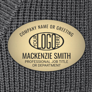 Company Logo Employee ID Faux Metallic Gold Oval Name Tag