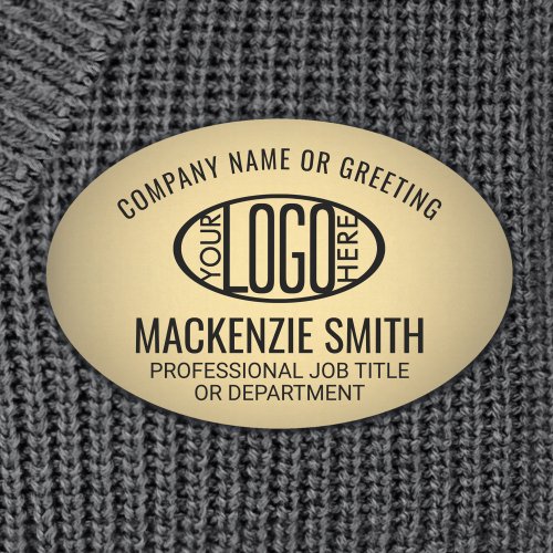Company Logo Employee ID Faux Metallic Gold Oval Name Tag