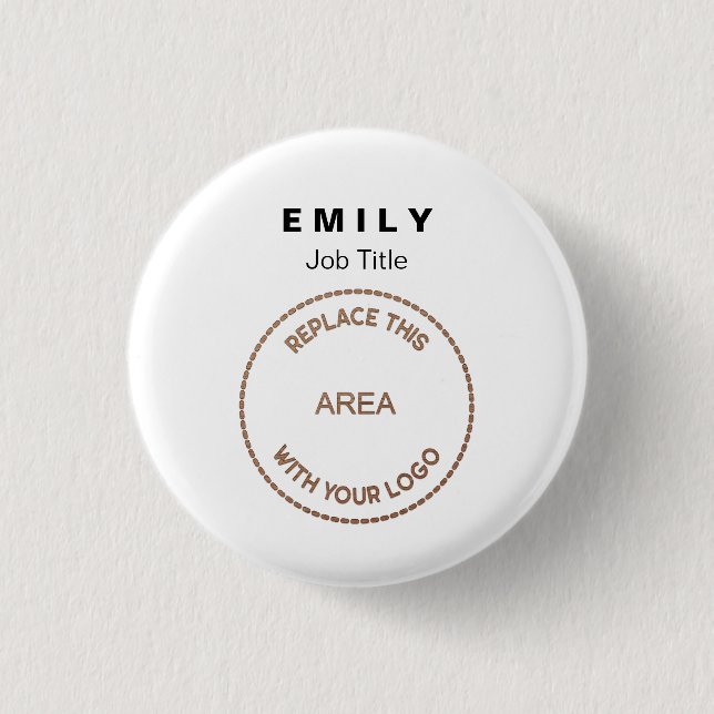 Company Logo Employee Name Job Title White Button (Front)