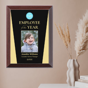 Company Logo Employee of the Year Photo Black Gold Award Plaque