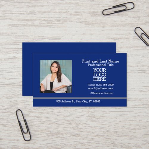 Company Logo  Employee Photo Blue Business Card