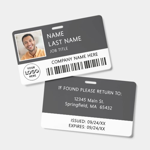 Company Logo Employee Photo Gray ID  Badge