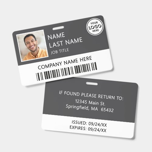 Company Logo Employee Photo Gray ID Badge