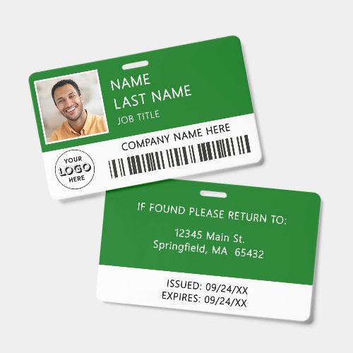 Company Logo Employee Photo Green ID Badge