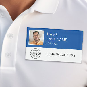 Company Logo Employee Photo Magnetic Blue Name Tag