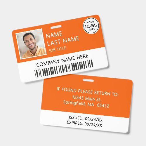 Company Logo Employee Photo Orange ID Badge