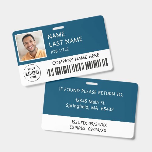 Company Logo Employee Photo Teal ID Badge
