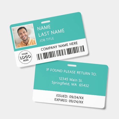 Company Logo Employee Photo Turquoise ID Badge