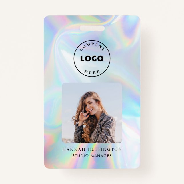 Company Logo Employee QR Code Holographic Photo ID Badge (Front)