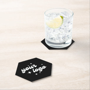 Company Logo Event Decor Simple Black & White Paper Coaster