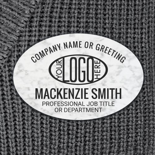 Company Logo Faux White Marble Employee ID Name Tag