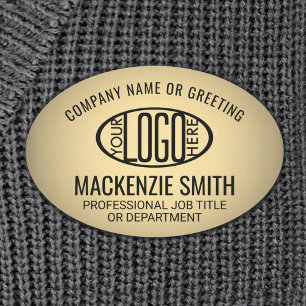 Company Logo Gold Color Plastic Oval Employee Name Tag