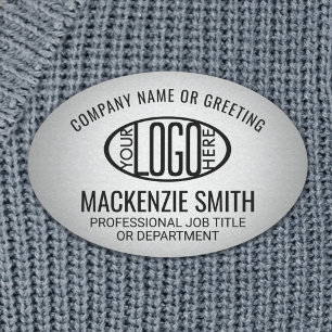 Company Logo Gray Color Plastic Oval Employee Name Tag