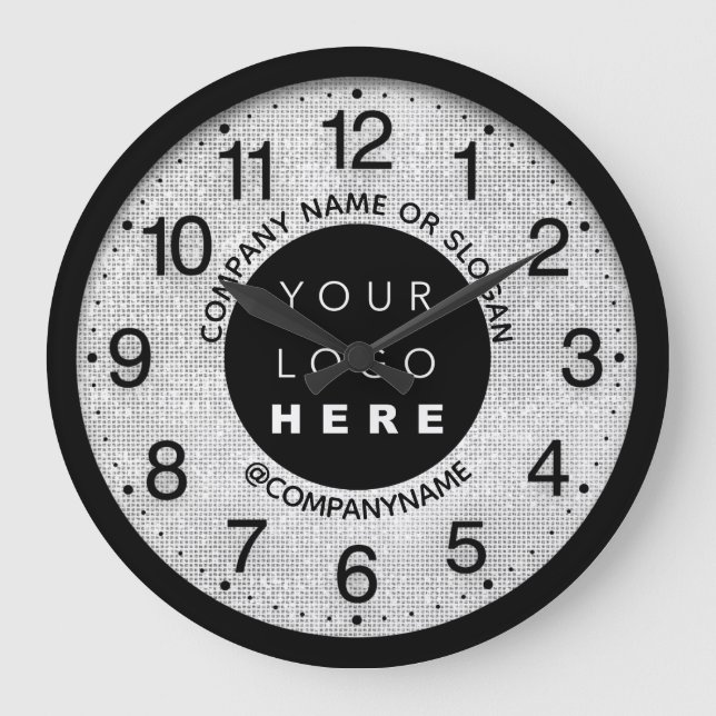 Company Logo Gray Silver Name Slogan Large Clock (Front)