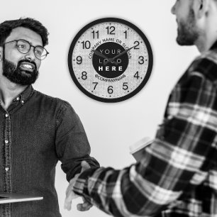 Company Logo Gray Silver Name Slogan Large Clock