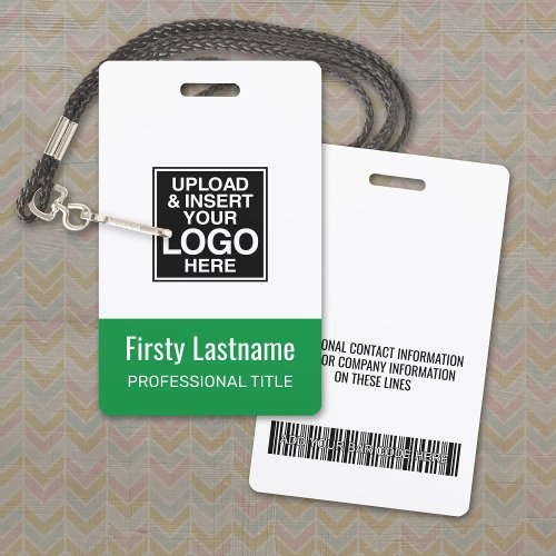 Company Logo GREEN Name Title Bar Code Custom ID Badge