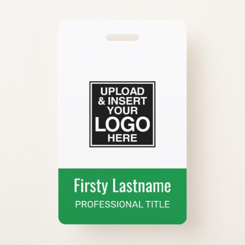 Company Logo GREEN Name Title Bar Code Custom ID Badge