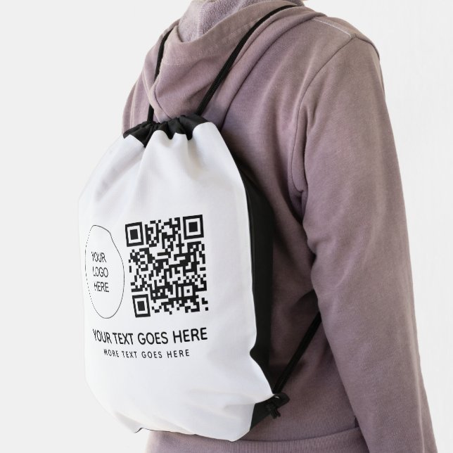 Company Logo Here Barcode QR Code Custom Template Drawstring Bag (Insitu)
