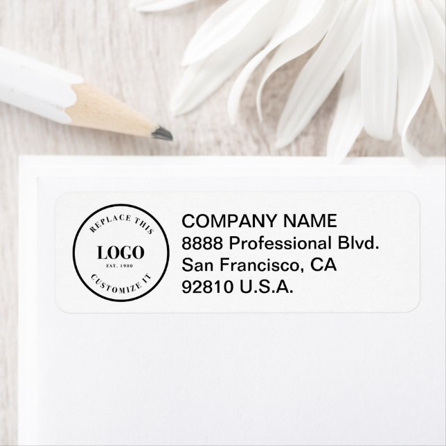 Company logo here Custom business Return address Label (Insitu)
