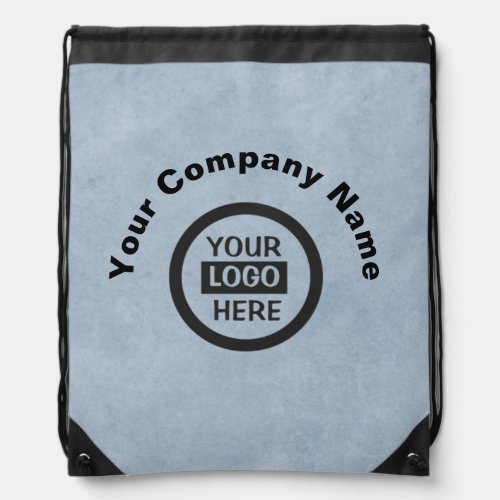 Company Logo  Information  Blue Background on  Drawstring Bag