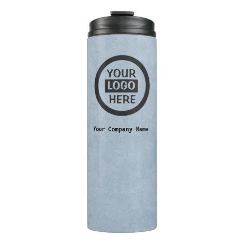 Company Logo  Information  Blue Background on  Thermal Tumbler