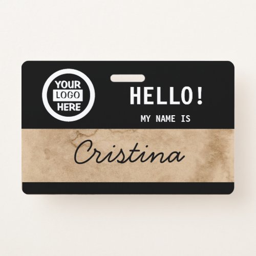 Company Logo Information  Brown Background Name Badge