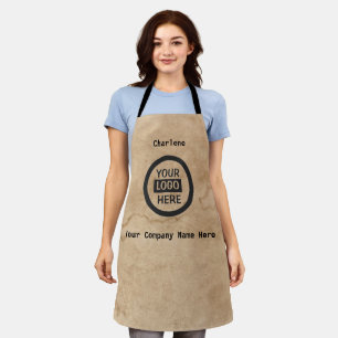Company Logo & Information   Brown Background on  Apron