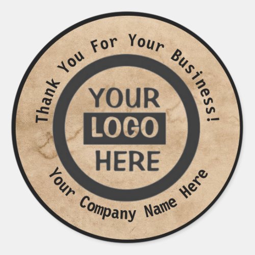 Company Logo  Information  Brown Background on  Classic Round Sticker