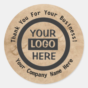 Company Logo & Information Brown Background on Classic Round Sticker