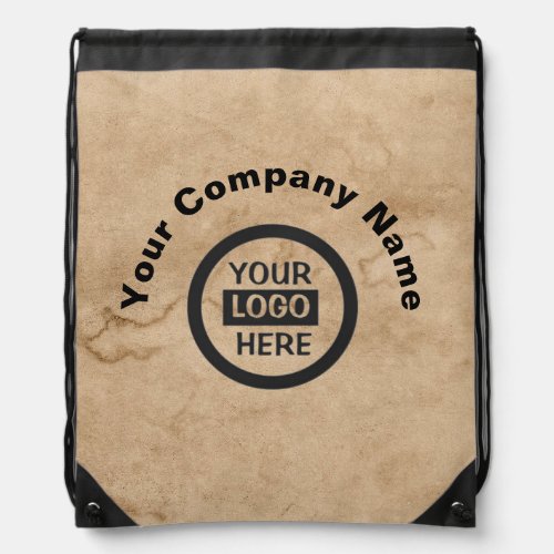 Company Logo  Information  Brown Background on  Drawstring Bag