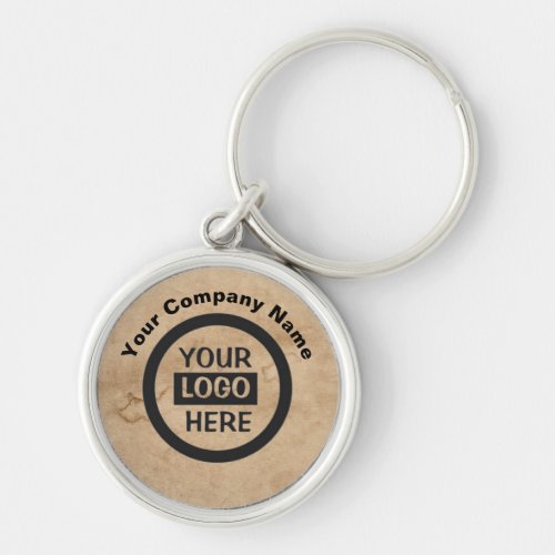 Company Logo  Information  Brown Background on  Keychain