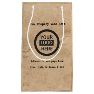 Company Logo & Information Brown Background on Small Gift Bag