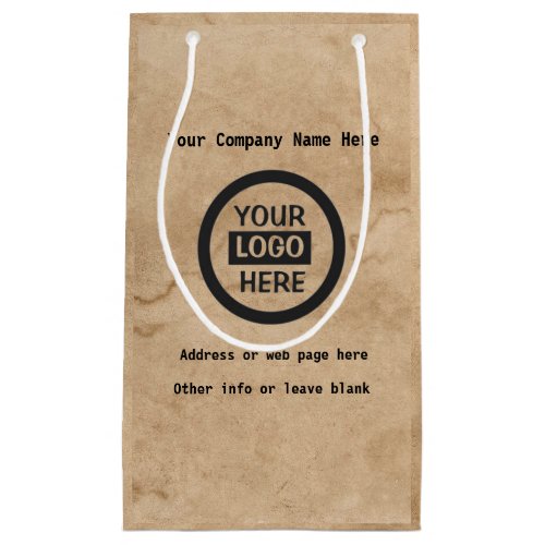 Company Logo  Information  Brown Background on  Small Gift Bag
