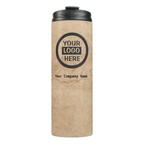 Company Logo  Information  Brown Background on  Thermal Tumbler