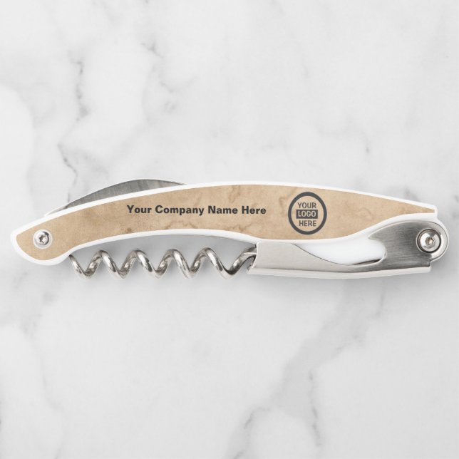 Company Logo & Information | Brown Background on  Waiter's Corkscrew (Back)