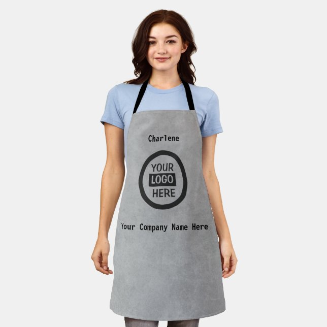 Company Logo & Information | Gray Background on  Apron (Worn)