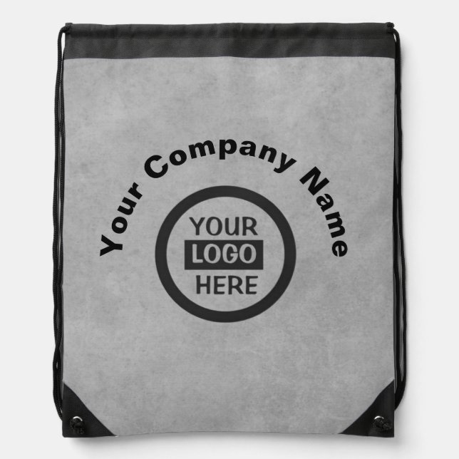 Company Logo & Information | Gray Background on  Drawstring Bag (Front)