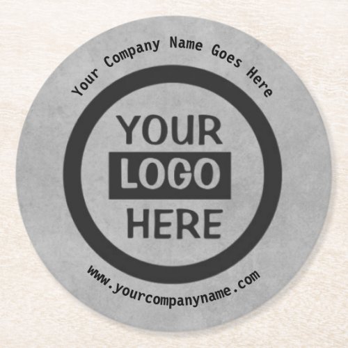 Company Logo  Information  Gray Background on  Round Paper Coaster