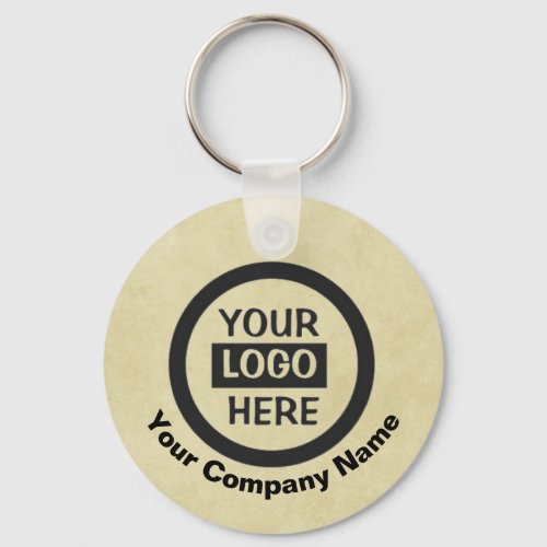 Company Logo  Information  Yellow Background on  Keychain